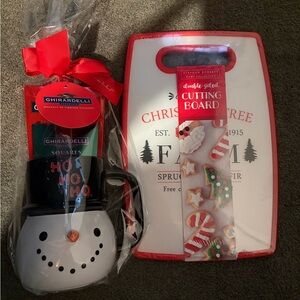 Christmas Snowman Mug, Cutting Board, and 5 Small Hand Towel Set